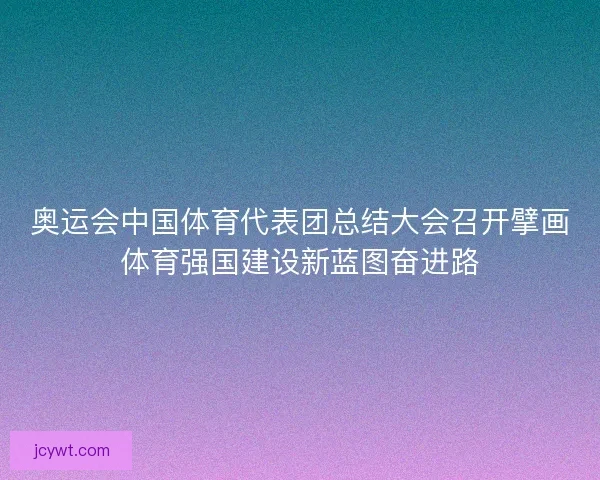 奥运会中国体育代表团总结大会召开擘画体育强国建设新蓝图奋进路